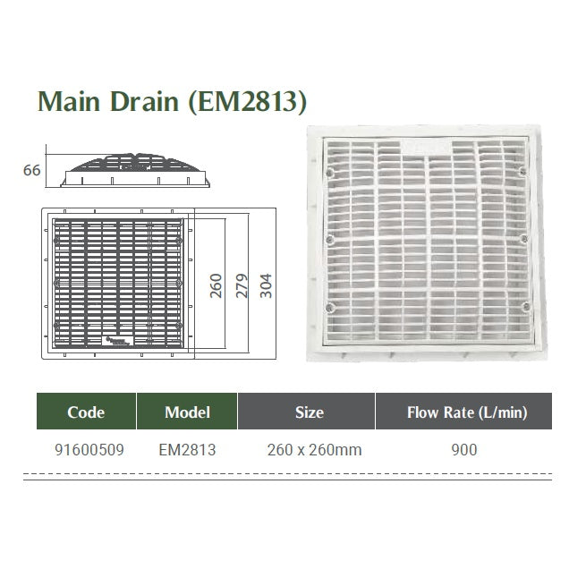 EMAUX VGB-COMPLIANT ANTI-VORTEX MAIN DRAIN EM2813