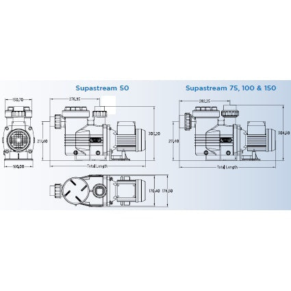 WATERCO SUPASTREAM PUMP SINGLE PHASE, 50HZ 220-240V, 40MM BARREL UNION CONNECTION