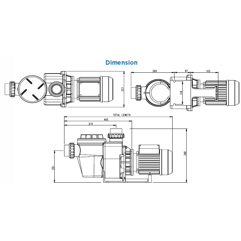 WATERCO HYDROSTORM SWIMMING POOL PUMP SINGLE PHASE, 50HZ 220-240V, 50MM BARREL UNION CONNECTION, (1, 1.5, 2, 3HP)