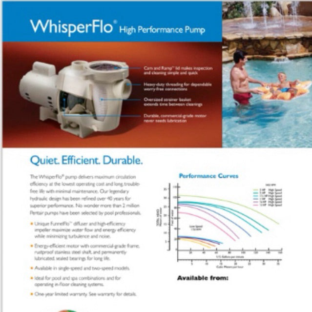 Pentair Whisperflo Pump 1.0hp 50mm Union Only
